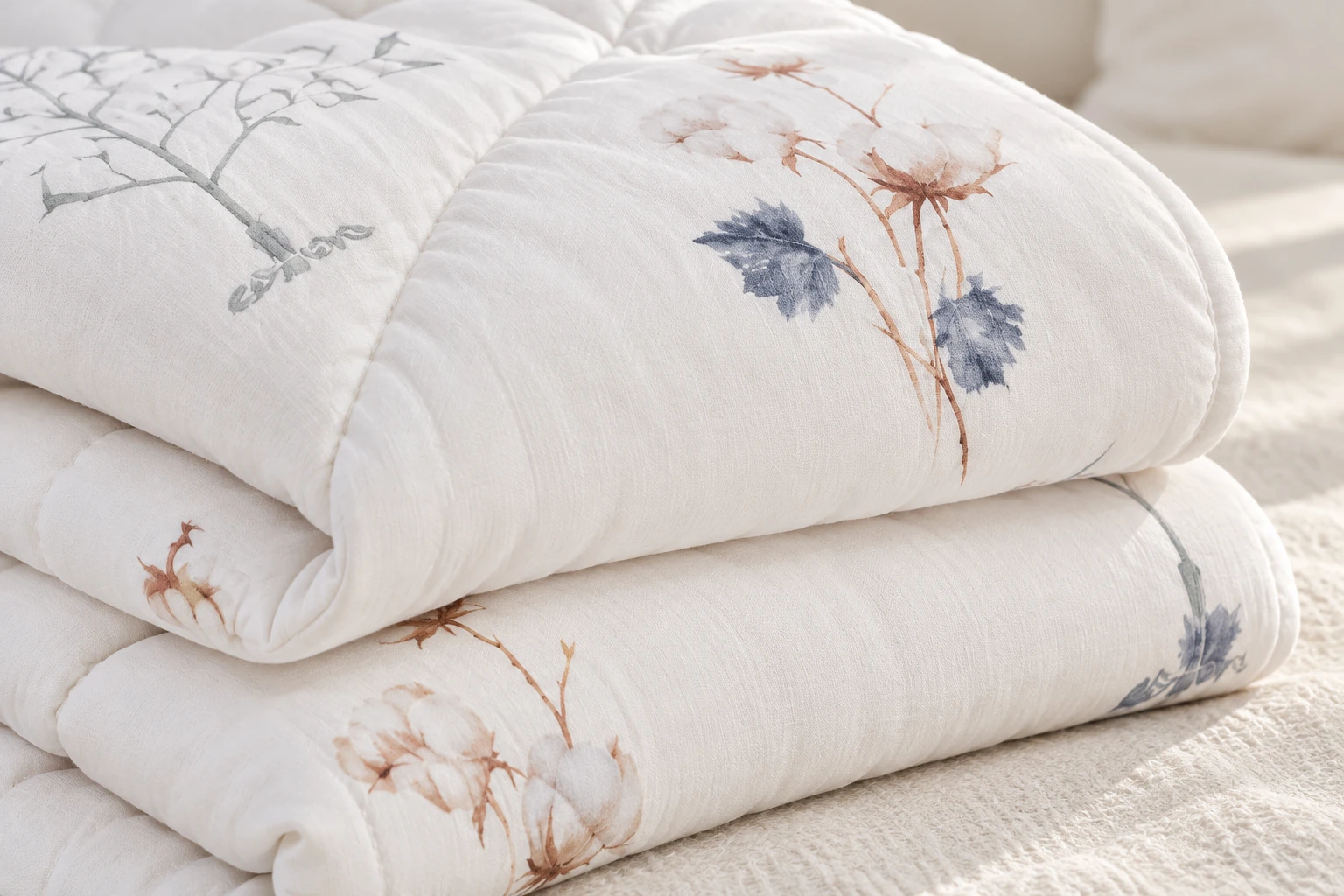 Botanical cotton quilt fabric and folded edge